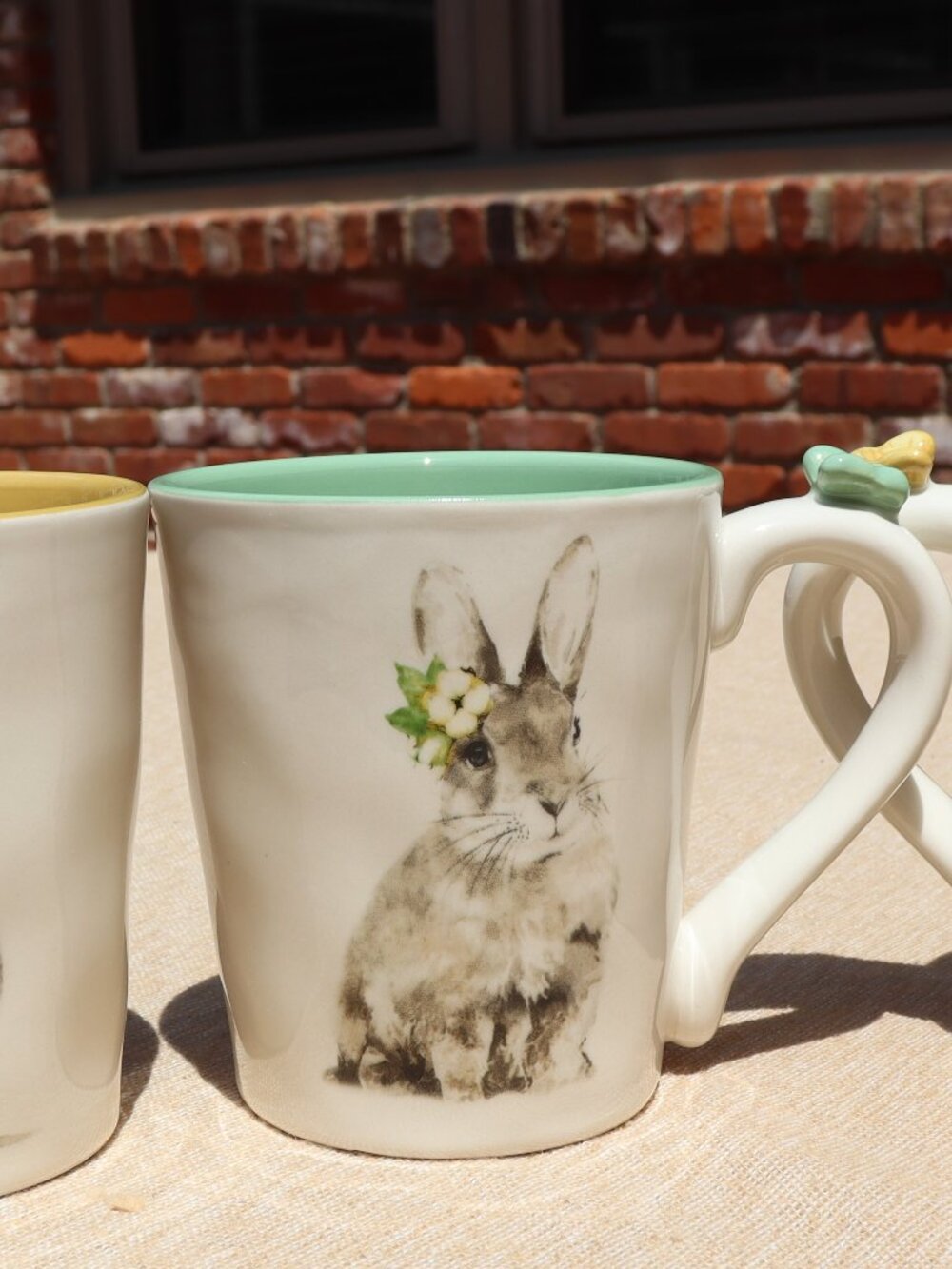 Pier 1 Porcelain Easter Mugs Assorted Colors Butterfly on Handles Set of 3